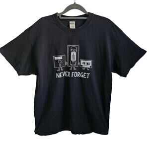 Gildan Size L Never Forget Graphic Tee Cassette Tape VHS Floppy Disc 90s Retro